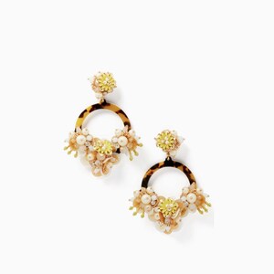 Kate Spade Vibrant Life Tortoise Shell Hoops with Pearls And Gold Plated Metal with Enamel Stones Statement Earrings ER-19 image 3