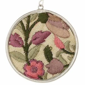Vintage Pink Embroidered Flower Cottage Chic Granny Chic  Round Earrings PNKRND-ER