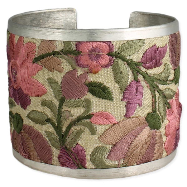 Light Pink Flower Embroidered Elegance Cuff Bracelet BRLT-106