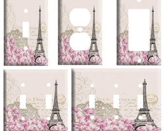 Eiffel Tower post card design, Decorative Plastic Light Switch Cover Plate, Single Toggle, Duplex Outlet, 2 gang, or GFCI