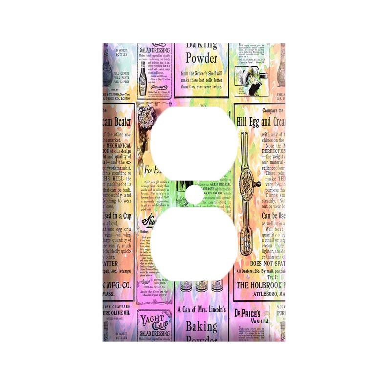 or GFCI Roker colorful newsprint Single Toggle 2 gang Duplex Outlet Decorative Light Switch Cover Plate