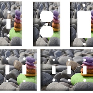 Colorful stacked rocks Design, Decorative Light Switch Cover Plate, Single Toggle, Duplex Outlet, 2 gang, or GFCI Roker