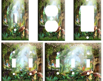 Fantasy forest mushrooms design, Decorative Light Switch Cover Plate, Single Toggle, Outlet or GFCI Rocker