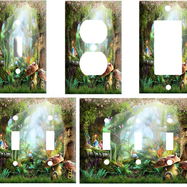 Fantasy forest mushrooms design, Decorative Light Switch Cover Plate, Single Toggle, Outlet or GFCI Rocker