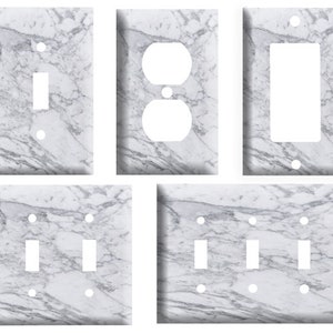 Grey Marble Design (not actual marble), Decorative Plastic Light Switch Cover Plate, Single Toggle, Duplex Outlet, 2 gang, or GFCI Rocker