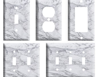 Grey Marble Design (not actual marble), Decorative Plastic Light Switch Cover Plate, Single Toggle, Duplex Outlet, 2 gang, or GFCI Rocker