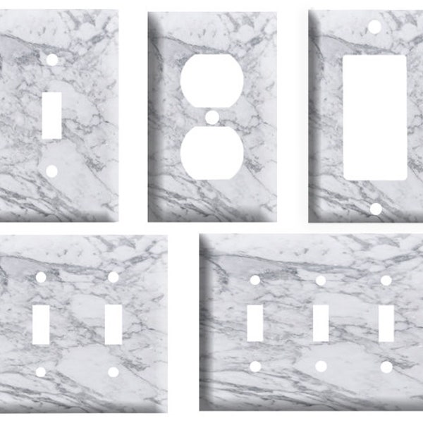 Grey marble design(not actual marble), Decorative Light Switch Cover Plate, Single Toggle, Duplex Outlet, 2 gang, or GFCI Roker