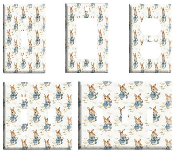 Classic Peter Rabbit Pattern #1, Decorative Plastic Light Switch Cover Plate, Single Toggle, Outlet, or GFCI Rocker