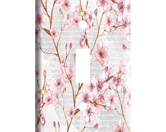 Cherry Blossoms on Grey ~ Decorative Plastic Light Switch Cover Plate