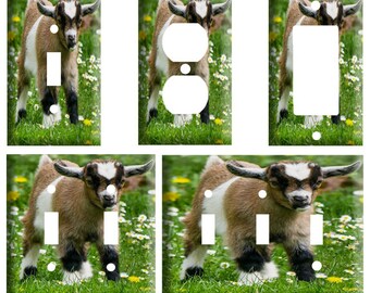 Baby Goat Kid in a Wildflower Field, Handmade Decorative Light Switch Cover Plate, Single Toggle, Duplex Outlet