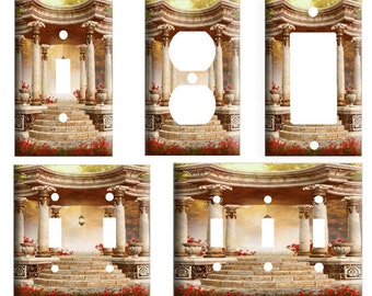 Roman pillar stairs, Decorative Light Switch Cover Plate, Single Toggle, Duplex Outlet, 2 gang, or GFCI Roker