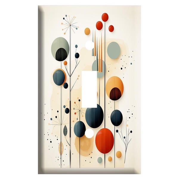 Mid Century Modern, Dots and Lines ~ Decorative Plastic Light Switch Cover Plate, Retro inspired decor