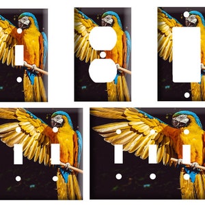 Blue & Gold Macaw, Parrot Decor Decorative Light Switch Cover Plate, Single Toggle, Duplex Outlet, 2 gang, or GFCI Roker