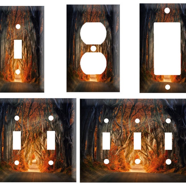 Dark Forest Path, Brown Tones, Decorative Light Switch Cover Plate, Single Toggle, Duplex Outlet, 2 gang, or GFCI Roker