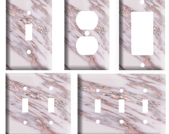 Pink and white marble design (not actual marble), Decorative Plastic Light Switch Cover Plate, Single Toggle, Duplex Outlet, 2 gang, or GFCI