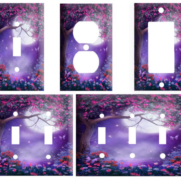 Purple night moon fantasy, Decorative Light Switch Cover Plate, Single Toggle, Duplex Outlet, 2 gang, or GFCI Roker