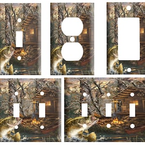 Fishing Cabin Decorative Plastic Light Switch Cover Plate – Single Toggle, Duplex Outlet, 2-Gang, GFCI