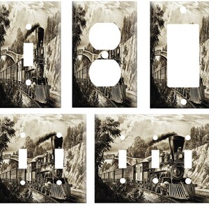 Steam Train Locomotive design | Decorative Light Switch Cover Plate, Single Toggle, Duplex Outlet, 2 gang, or GFCI Roker