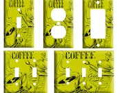 Coffee with grinder yellow, Decorative Plastic Light Switch Cover Plate, Single Toggle, Duplex Outlet, 2 gang, or GFCI Roker