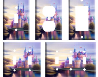 Pastel Princess Castle | Decorative Plastic Light Switch Cover Plate, Single Toggle, Outlet, 2 gang, or GFCI Rocker