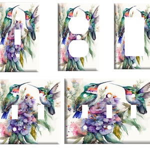 Watercolor Hummingbird Pair, Decorative Light Switch Cover Plate, Single Toggle, Duplex Outlet, 2 gang, or GFCI Rocker