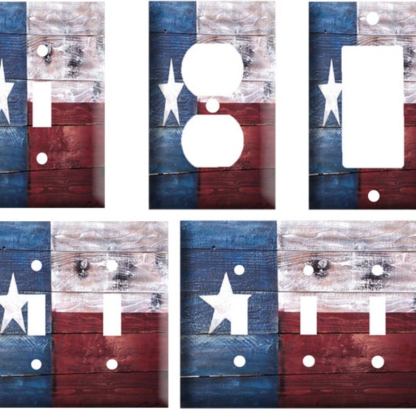 Texas wooden flag design, Decorative Light Switch Cover Plate, Single Toggle, Duplex Outlet, 2 gang, or GFCI Roker