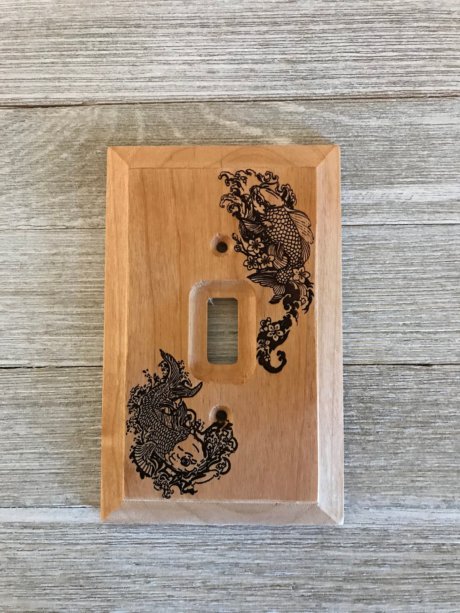 Koi Fish Laser Engraved Wood Light Switch Cover Plate Etsy