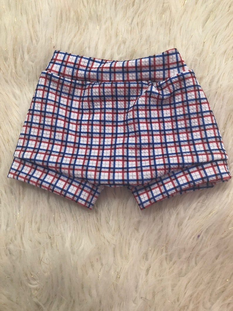 Beach trip slacker shorts Red Bummie for baby boy. American Boy Slacker for the 4th White and Blue American Boy Slackers