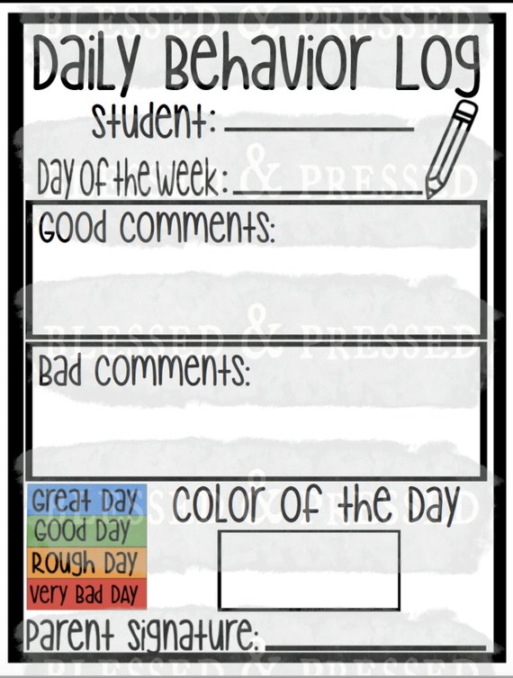 Printable Behavior Report Preschool Daily Behavior Log Etsy