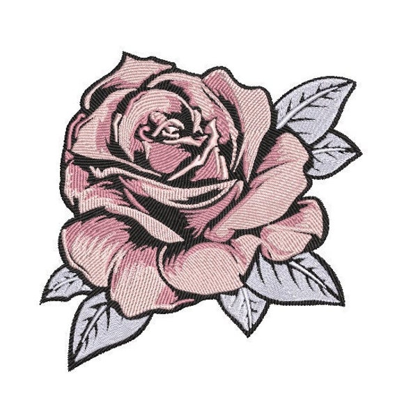 PINK ROSE Embroidery Design (small/medium/large/Extra Large sizes) Machine Embroidery Files - Instant Download