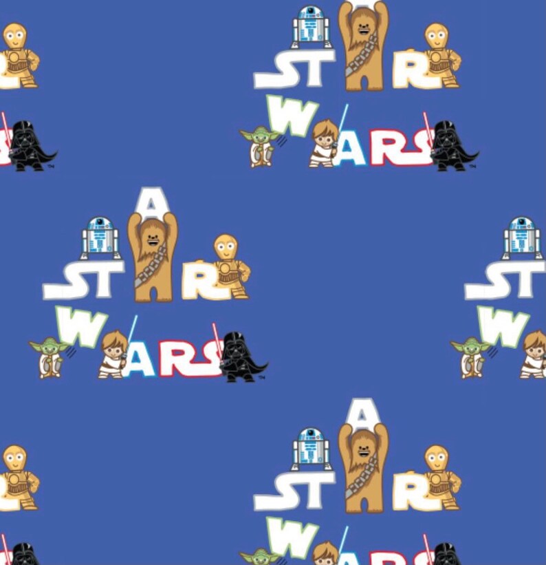Yoda Vader Star Wars Logo Character blue cotton fabric sold by 12 yard R2D2 C3P0 /& Chewbacca Fabric features the logo and Luke