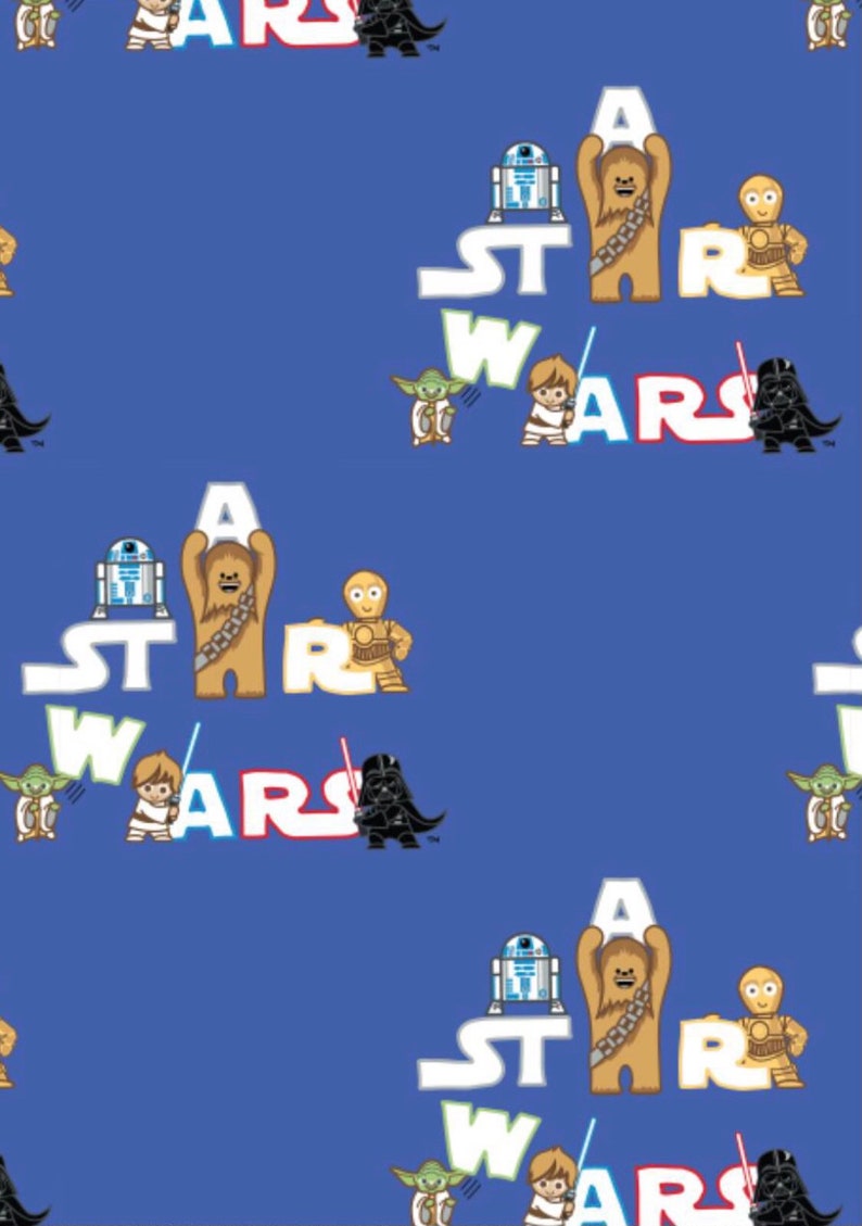 Yoda Vader Star Wars Logo Character blue cotton fabric sold by 12 yard R2D2 C3P0 /& Chewbacca Fabric features the logo and Luke