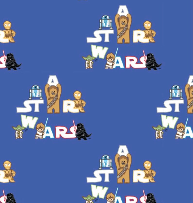 Yoda Vader Star Wars Logo Character blue cotton fabric sold by 12 yard R2D2 C3P0 /& Chewbacca Fabric features the logo and Luke