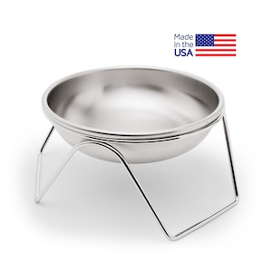 Raised Cat Bowl & Stand - Made in USA - Stainless Steel Elevated Cat Bowls for Food and Water - Feeder Prevents Whisker Fatigue - Lead-free