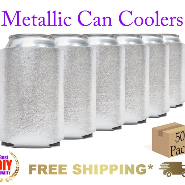 Metallic Silver Foam 50 Pack Can Cooler, Blank Can Cooler for Screen Printing, DTF, HTV, Party Favors, DIY craft