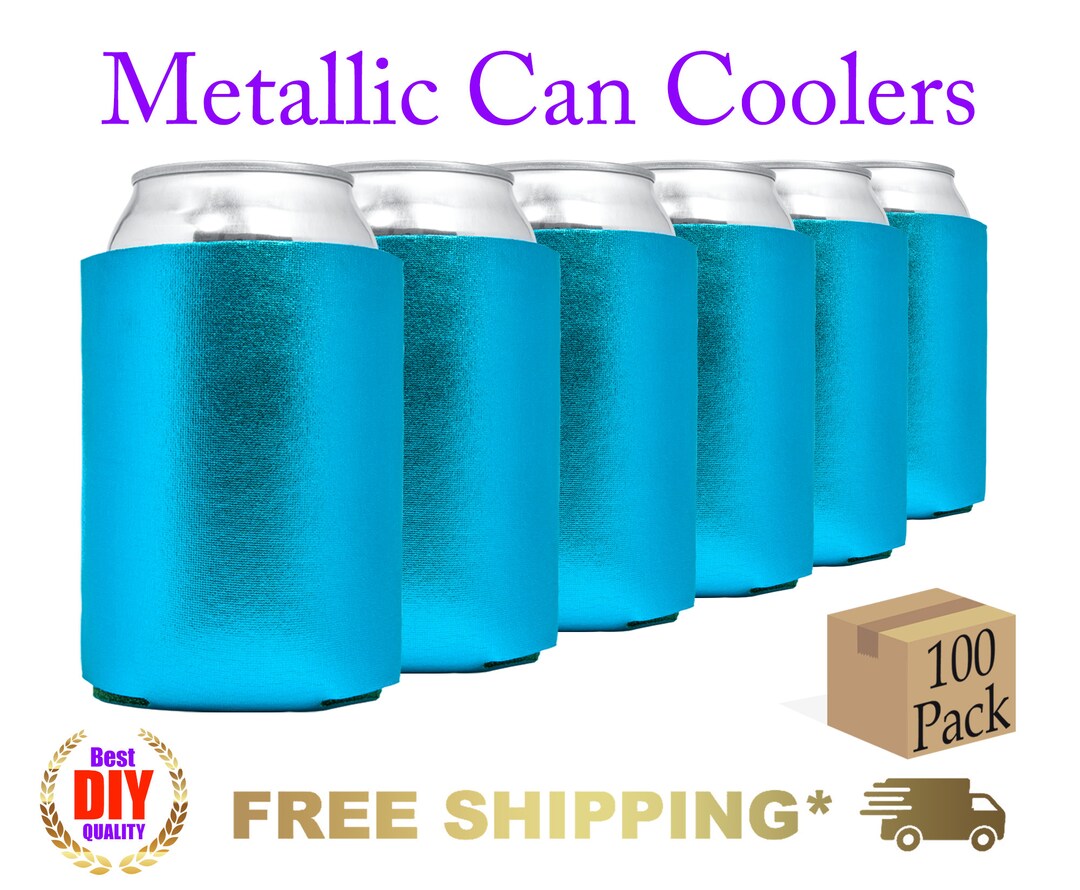 Metallic Teal Foam 100 Pack Can Cooler, Blank Can Cooler for Screen