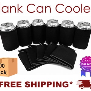 100 Pack - Blank Can Cooler for Screen Printing DTF HTV Vinyl Embroidery Heat Press Transfer Collapsible Bulk Beer Huggers Holders DIY Craft