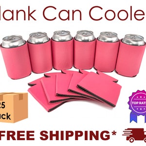25 Pack - Blank Can Cooler for Screen Printing DTF HTV Vinyl Embroidery Heat Press Transfer Collapsible Bulk Beer Huggers Holders DIY Craft
