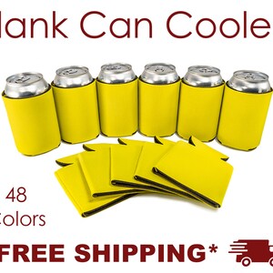 Yellow Foam Can Cooler, Blank Can Cooler for Screen Printing HTV Heat Pressing, DTF Vinyl Embroidery, DIY Craft Bulk Beer Huggers