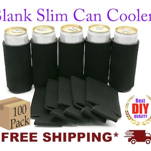 Slim Black Foam 100 Pack Can Cooler, Blank Can Cooler for Screen Printing, DTF, HTV, Party Favors, DIY craft, Sublimation Can Cooler