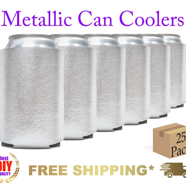 Metallic Silver Foam 25Pack Can Cooler, Blank Can Cooler for Screen Printing, DTF, HTV, Party Favors, DIY craft