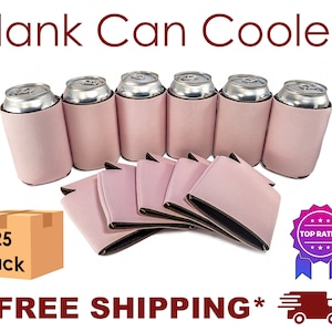 25 Pack - Blank Can Cooler for Screen Printing DTF HTV Vinyl Embroidery Heat Press Transfer Collapsible Bulk Beer Huggers Holders DIY Craft
