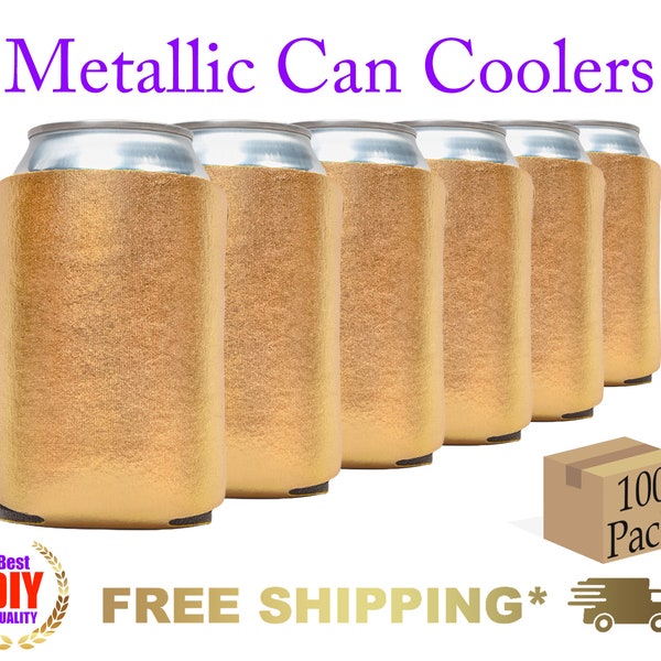Metallic Gold Foam 100 Pack Can Cooler, Blank Can Cooler for Screen Printing, DTF, HTV, Party Favors, DIY craft