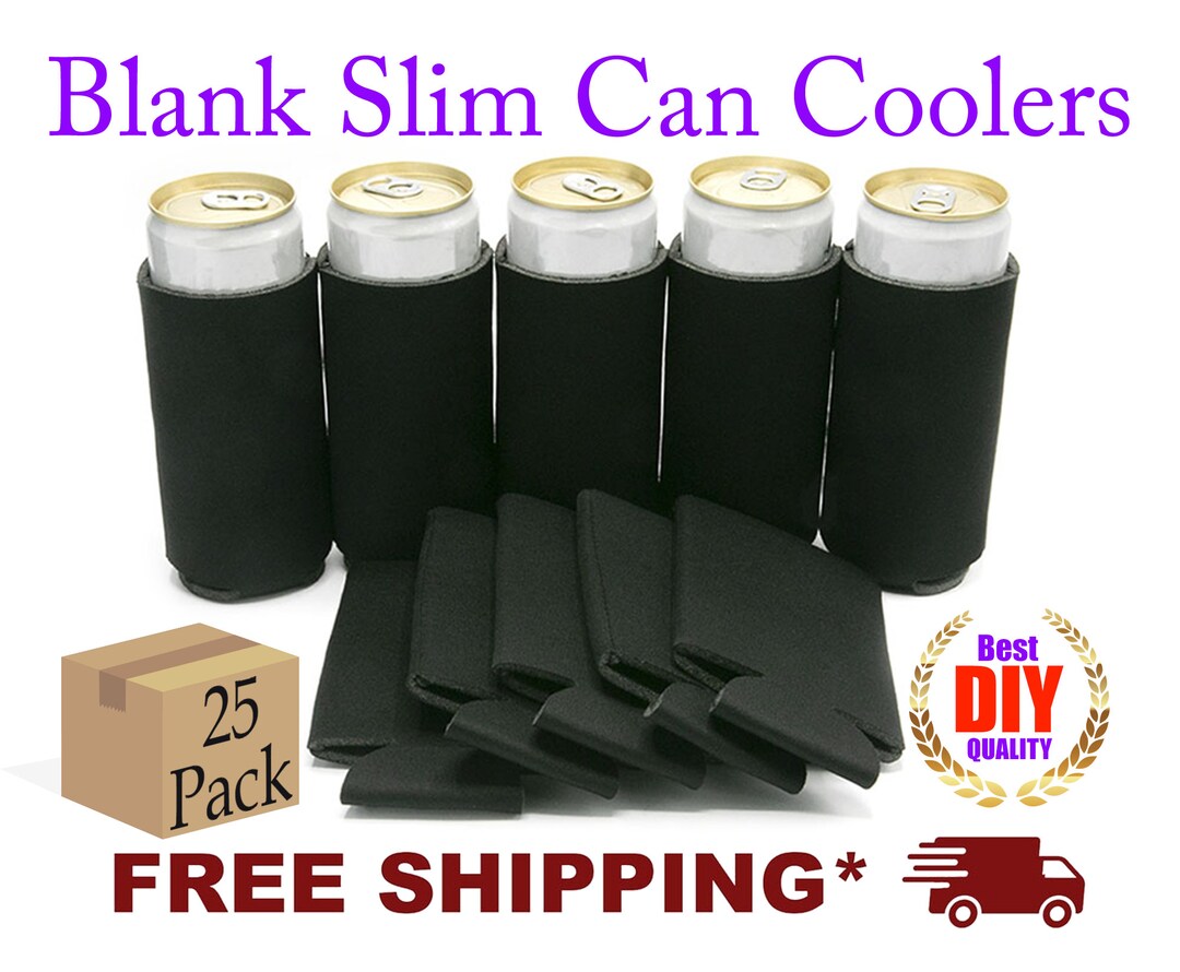 Slim Black Foam 25 Pack Can Cooler, Blank Can Cooler for Screen