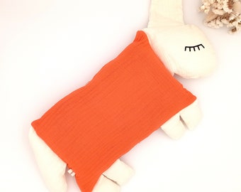 Orange lamb doudou, Organic muslin soft baby toy, Christmas gift for baby, Muslin baby lovey girl, Newborn gift, baby shower gift, Animal