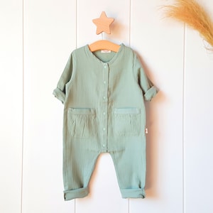 Sage green organic cotton romper for baby, Unisex toddler, Birthday clothes for toddler, Cake smash outfit, Unisex baby outfit, Jumpsuit, bb