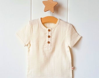 Baby boy organic muslin shirt, baby boy clothes, muslin double gauze cotton, baby shower gift, tee-shirt