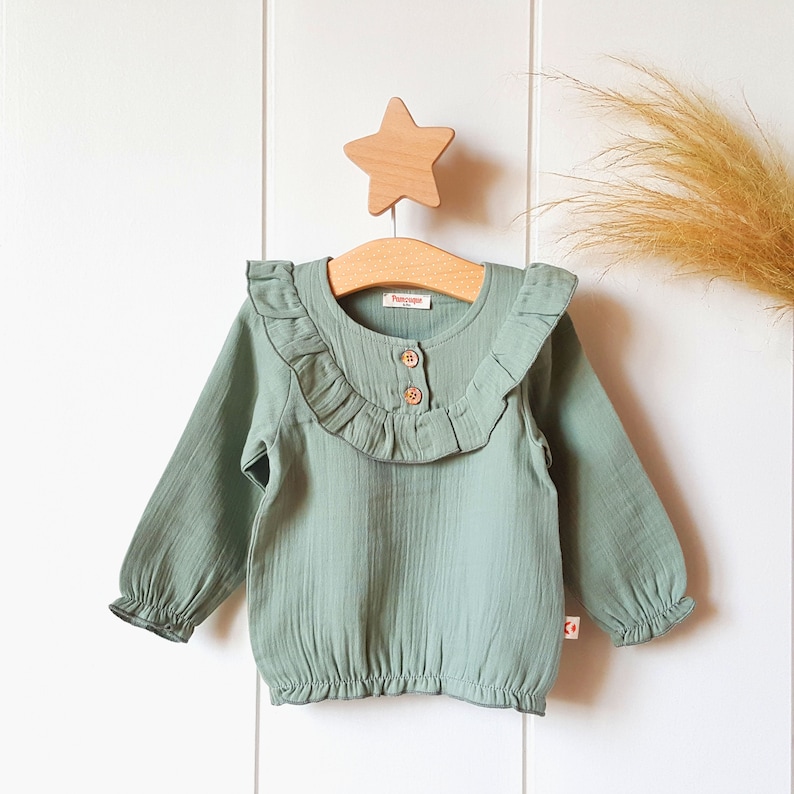 Sage Green Baby Girl Muslin Blouse Organic Cotton Baby Girl Etsy