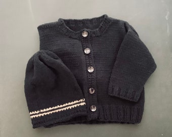 Boys black cardigan with slouchy hat.