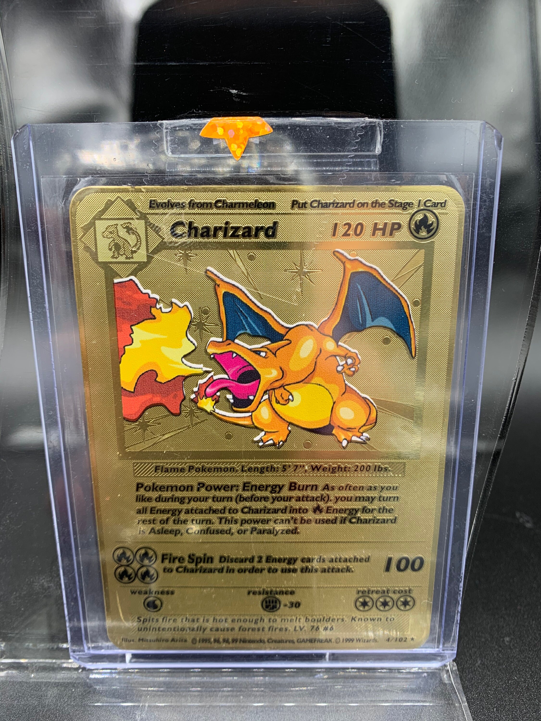 Pokemon Charizard Gold Base Ex Gx Star Shadowless Set Pkmn Metal Card Fan Made